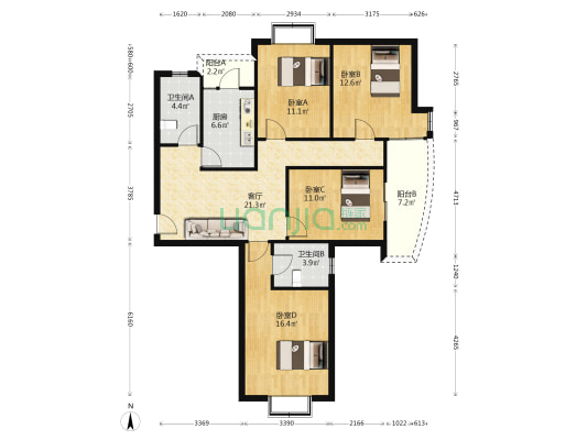 殷馨花苑 4室1厅2卫 123平方