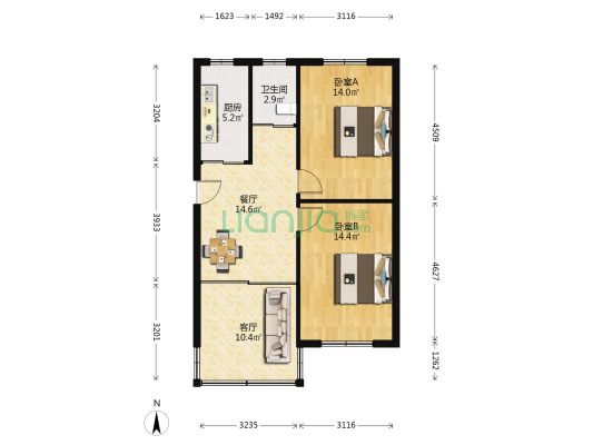 提署中路 2室2厅1卫 76平方