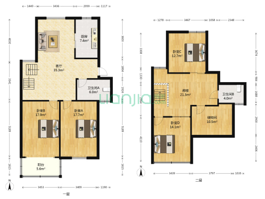 曙光新苑 4室1厅2卫 163平方