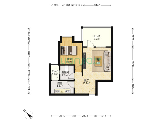 西西学府里（二期） 1室1厅1卫 56平方