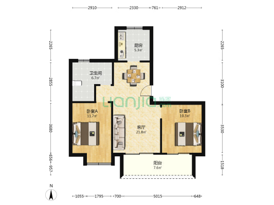 港隆花苑 2室1厅1卫 91平方