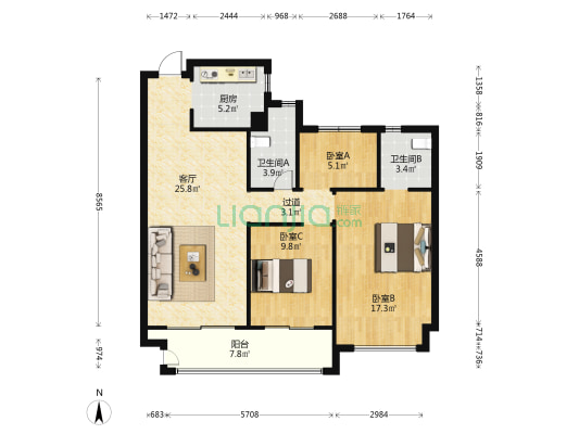 万合文德上院 3室1厅2卫 99平方
