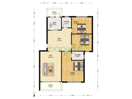 翰林苑 3室2厅2卫 126平方