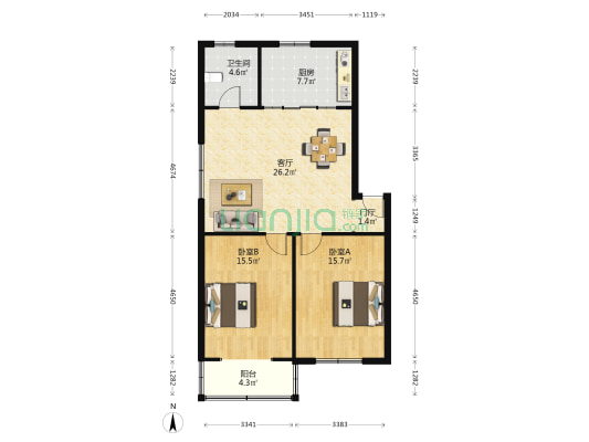 太平南路3号 2室1厅1卫 95平方