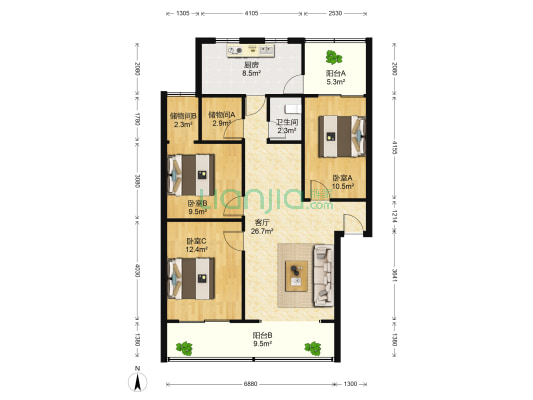 胜利新村16号 3室1厅1卫 103平方