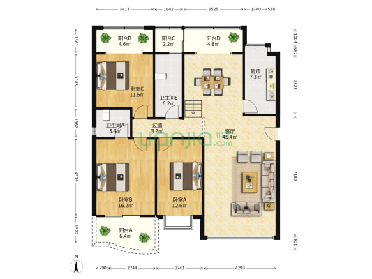 茶港新村东院5到3号 3室1厅2卫 153平方
