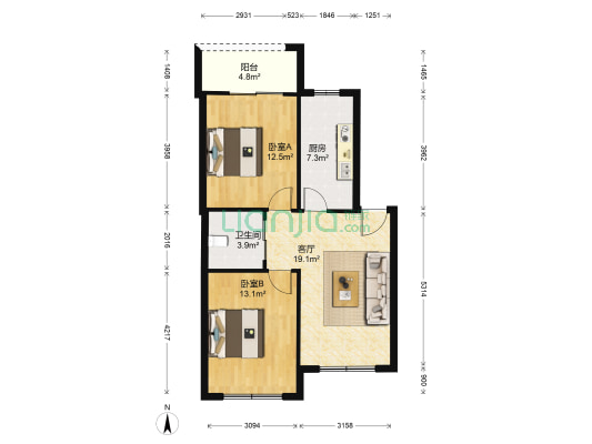 黄龙四区 2室1厅1卫 76平方