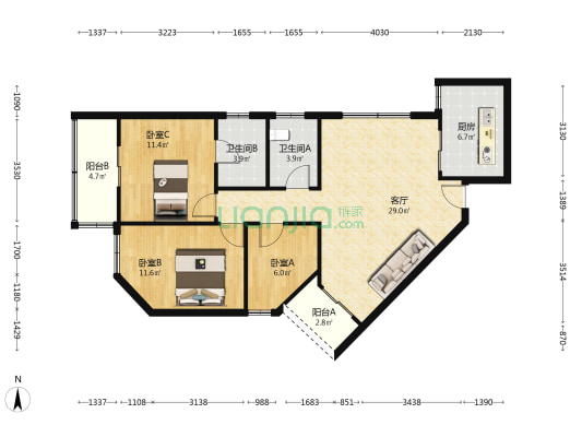新基商住楼 3室1厅2卫 98平方