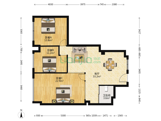 云天大厦 3室1厅1卫 104平方