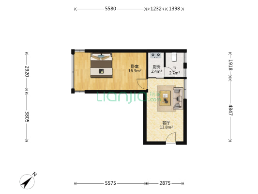 涌边一马路 1室1厅1卫 41平方