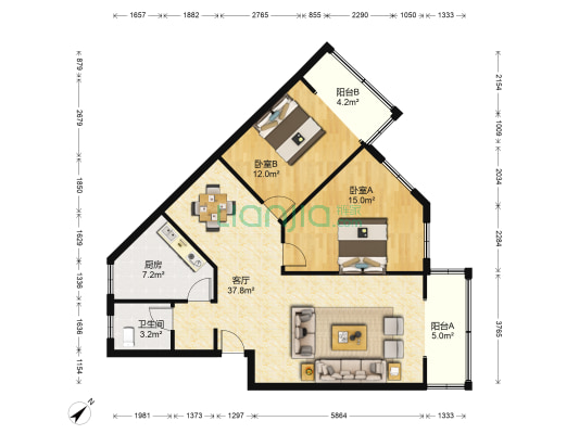 平福路48号 2室1厅1卫 96平方