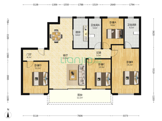 碧桂园凤凰公馆 4室1厅2卫 143平方