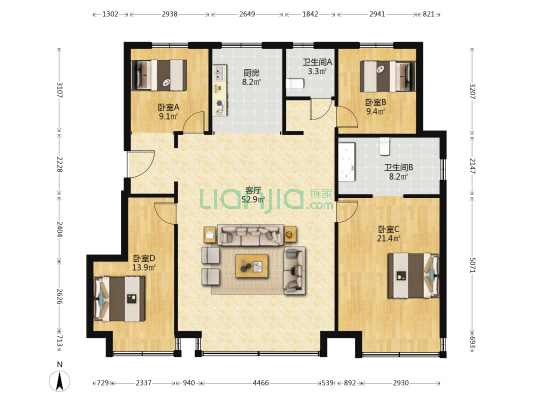 龙湖天钜 4室1厅2卫 141平方