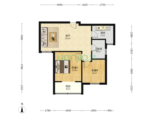 东方名人湾 2室1厅1卫 81平方