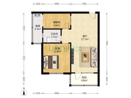 永安街12号院 1室1厅1卫 68平方