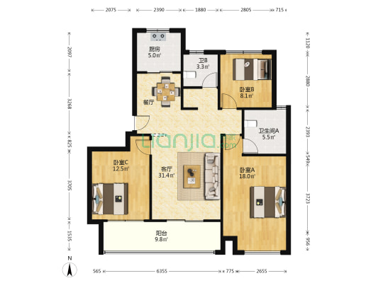 檀府 3室1厅2卫 111平方
