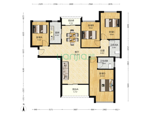海伦堡·海伦逸居 4室1厅2卫 119平方