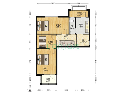 育红胡同3号 3室1厅1卫 70平方