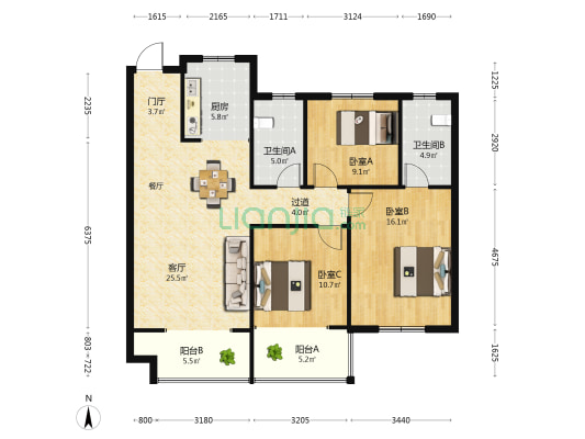 新溪名苑 3室1厅2卫 120平方