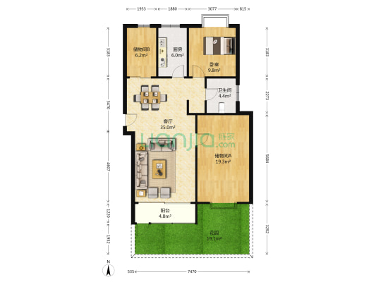 大唐花苑南区 1室1厅1卫 99平方