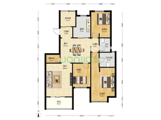 恒元新境 3室2厅2卫 136平方
