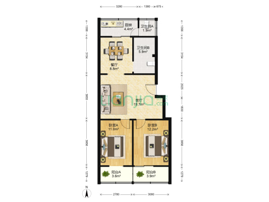 孟庄公寓 2室2厅2卫 87平方