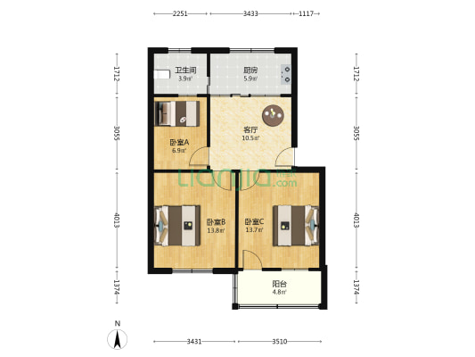 东大街(上虞城南) 3室1厅1卫 73平方