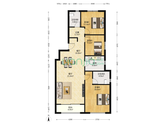 万科金域华府 3室2厅2卫 145平方
