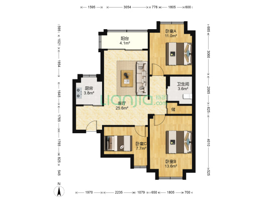 锦桂大厦 3室1厅1卫 103平方