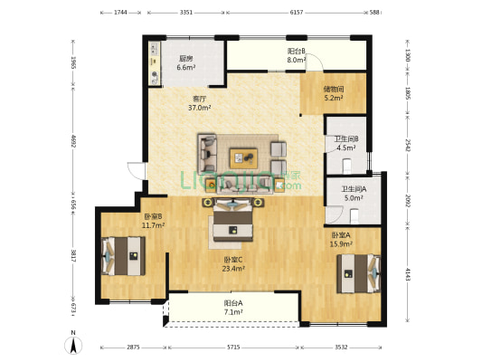 融越府 3室1厅2卫 144平方