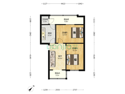什邡烟卷厂住宅区三期 2室1厅1卫 60平方