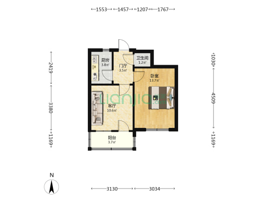 展新甲十九号院 1室1厅1卫 42平方