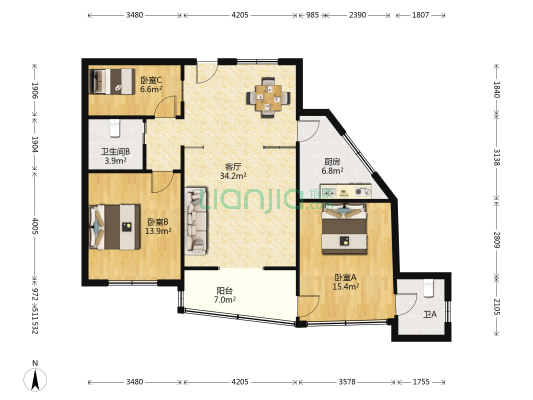 景杉路571号 3室1厅2卫 117平方
