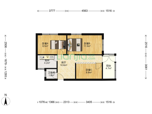 回龙庙前小区 3室1厅1卫 58平方