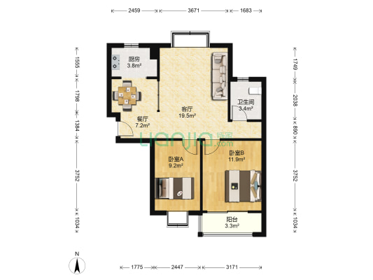 西城龙庭 2室2厅1卫 83平方