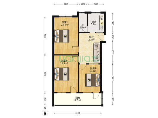 利园小区 3室1厅1卫 75平方