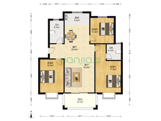 华玉佳苑 3室2厅2卫 122平方