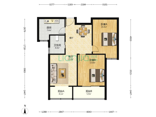 春天华府 2室1厅1卫 100平方