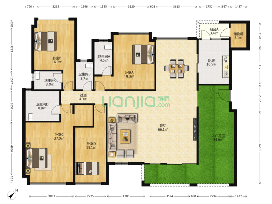 合景誉山国际三区 4室1厅4卫 212平方