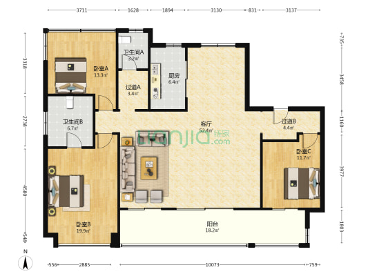 远大上湖居 3室1厅2卫 182平方
