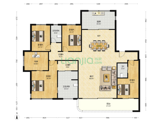 万科半岛国际 5室1厅3卫 232平方