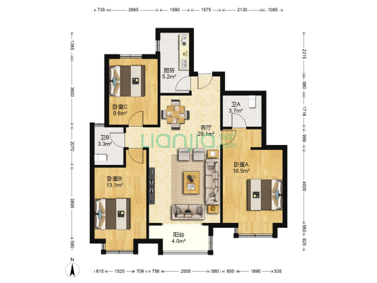 广安云棠 3室1厅2卫 109平方