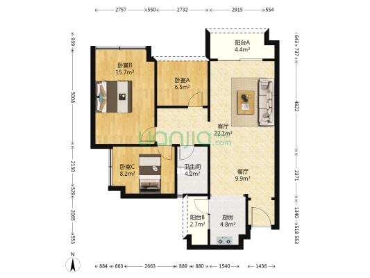 信鸿蔚蓝海岸 3室2厅1卫 89平方