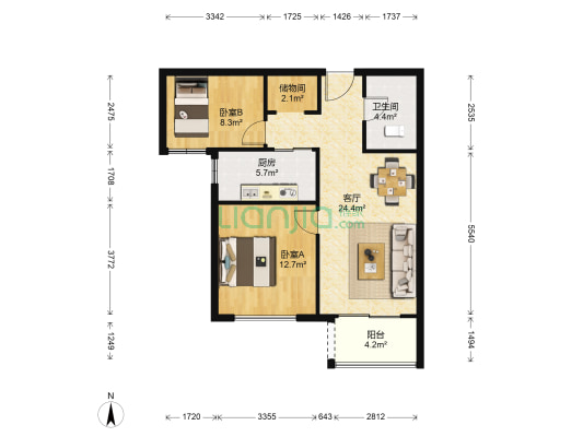 北秀向阳苑南区 2室1厅1卫 85平方