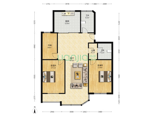 城建花园 3室1厅2卫 148平方