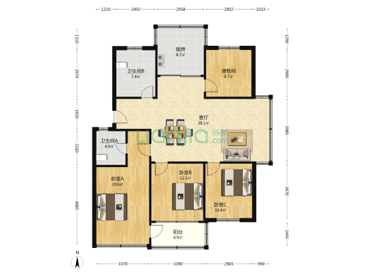 春晓南苑 3室1厅2卫 134平方