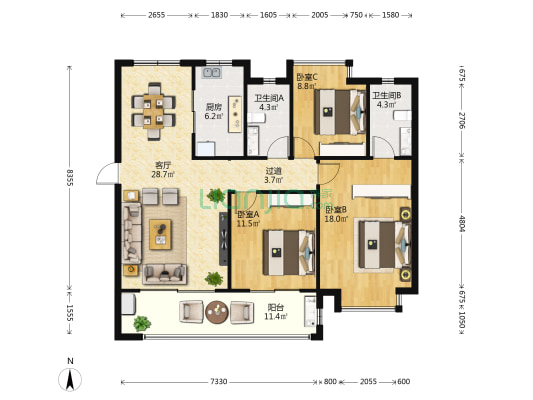 碧桂园南光城晨光雅园 3室1厅2卫 127平方