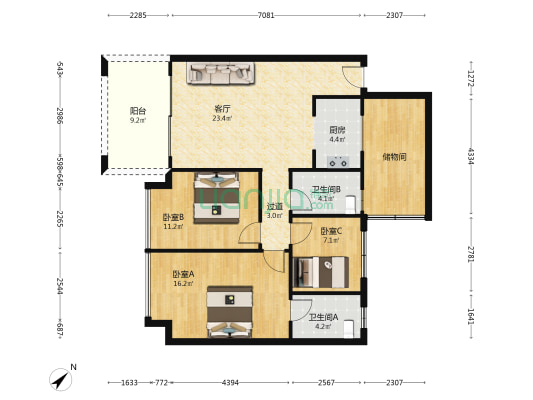 深业泰然成都怡湖珑园 3室1厅2卫 106平方