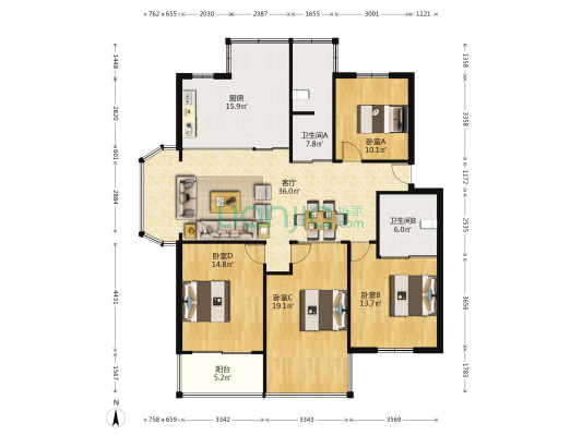 天翔公寓 4室1厅2卫 140平方