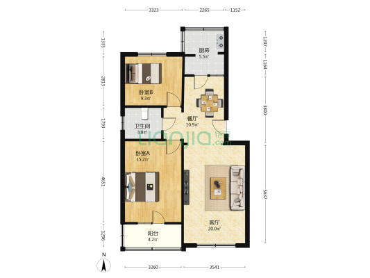 雁滩工业城 2室2厅1卫 89平方